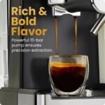 Chefman Barista Pro Espresso Maker Stainless Steel Finish: 1350W Electric Coffee Machine, Dishwasher-Safe Parts, 1.8L Capacity - Image 3