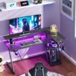 Qwatto 40'' Black Gaming Desk Small Space L Shaped Computer Table with Monitor Stand 3 Tier Storage Shelves Carbon Fiber Gamer - Image 2