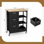 Costway Rolling Kitchen Island Utility Storage Cart w/ 3 Storage Drawers & Shelves White/Black/Grey - Image 3