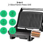 Chefman 3-in-1 Panini Press & Grill, 2-Slice Non-Stick, Opens Flat - Stainless Steel - Image 2