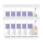 simplehuman Code Q 200 Count, Genuine Custom Fit Liners, Drawstring Trash Bags in Dispenser Packs, 30-35 Liter / 8-9 Gallon, White