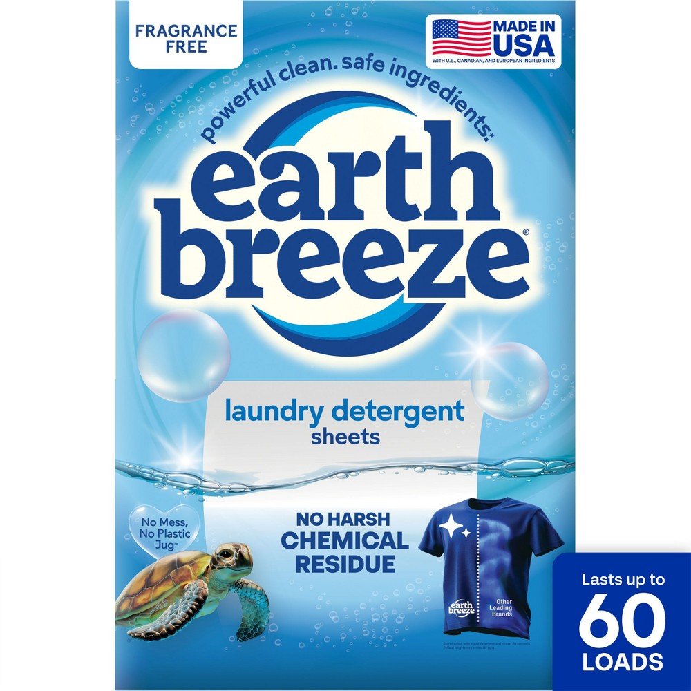 GUEST_561d5753-7d6b-4f93-89ab-8560896bed20 Earth Breeze Fragrance Free Laundry Detergent Sheets - 60 loads: Hypoallergenic, Bleach-Free, Non-Toxic, Dermatologist Tested - Image 1