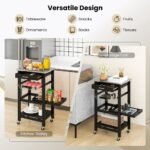 Costway Compact Kitchen Island Cart Rolling Service Trolley with Stainless Steel Top Basket Black/Grey/White - Image 5