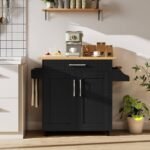 Costway Rolling Kitchen Island Cart Storage Cabinet w/ Towel & Spice Rack WhiteBlackCherryGray - Image 6