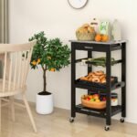 Costway Compact Kitchen Island Cart Rolling Service Trolley with Stainless Steel Top Basket Black/Grey/White - Image 4
