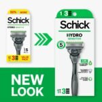 Schick Hydro Sensitive Razor – 5 Blade Razor for Men with Sensitive Skin - Trial Size – 1 Razor Handle with 3 Razor Refills - Image 3
