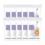 simplehuman Code H 200 Count, Genuine Custom Fit Liners, Drawstring Trash Bags in Dispenser Packs, 30-35 Liter / 8-9 Gallon, White