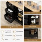 Costway Rolling Kitchen Island Utility Storage Cart w/ 3 Storage Drawers & Shelves White/Black/Grey - Image 6