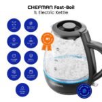 Chefman 1L Rapid-Boil Kettle with Automatic Shutoff - Black: Glass Electric Water Boiler & Warmer, 1500W Tea Heater - Image 2