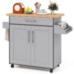 Costway Rolling Kitchen Island Cart Storage Cabinet w/ Towel & Spice Rack WhiteBlackCherryGray