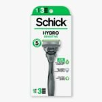 Schick Hydro Sensitive Razor – 5 Blade Razor for Men with Sensitive Skin - Trial Size – 1 Razor Handle with 3 Razor Refills