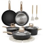 Nonstick Ceramic Cookware Set for Induction - Pots & Pans Set with Frying Pans, Saucepans, Stockpot, Steamer & Utensils