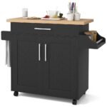 Costway Rolling Kitchen Island Cart Storage Cabinet w/ Towel & Spice Rack WhiteBlackCherryGray - Image 2