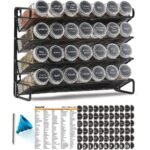 Spice Rack Organizer with 28 Jars, 386 Labels, for Cabinet, Countertop, Pantry or Wall Mount