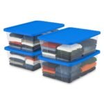 Homz Plastic Multipurpose Stackable Storage Container Bins with Secure Latching Lid for Home and Office Organization