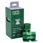 Earth Rated Leak-Proof Dog Poop Bags with Handles - Lavender Scent - 120 Bags/8 Rolls