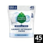 Seventh Generation Laundry Detergent Packs Free & Clear - 45ct/31.7oz: Hypoallergenic No Fragrance, Dye-Free Formula