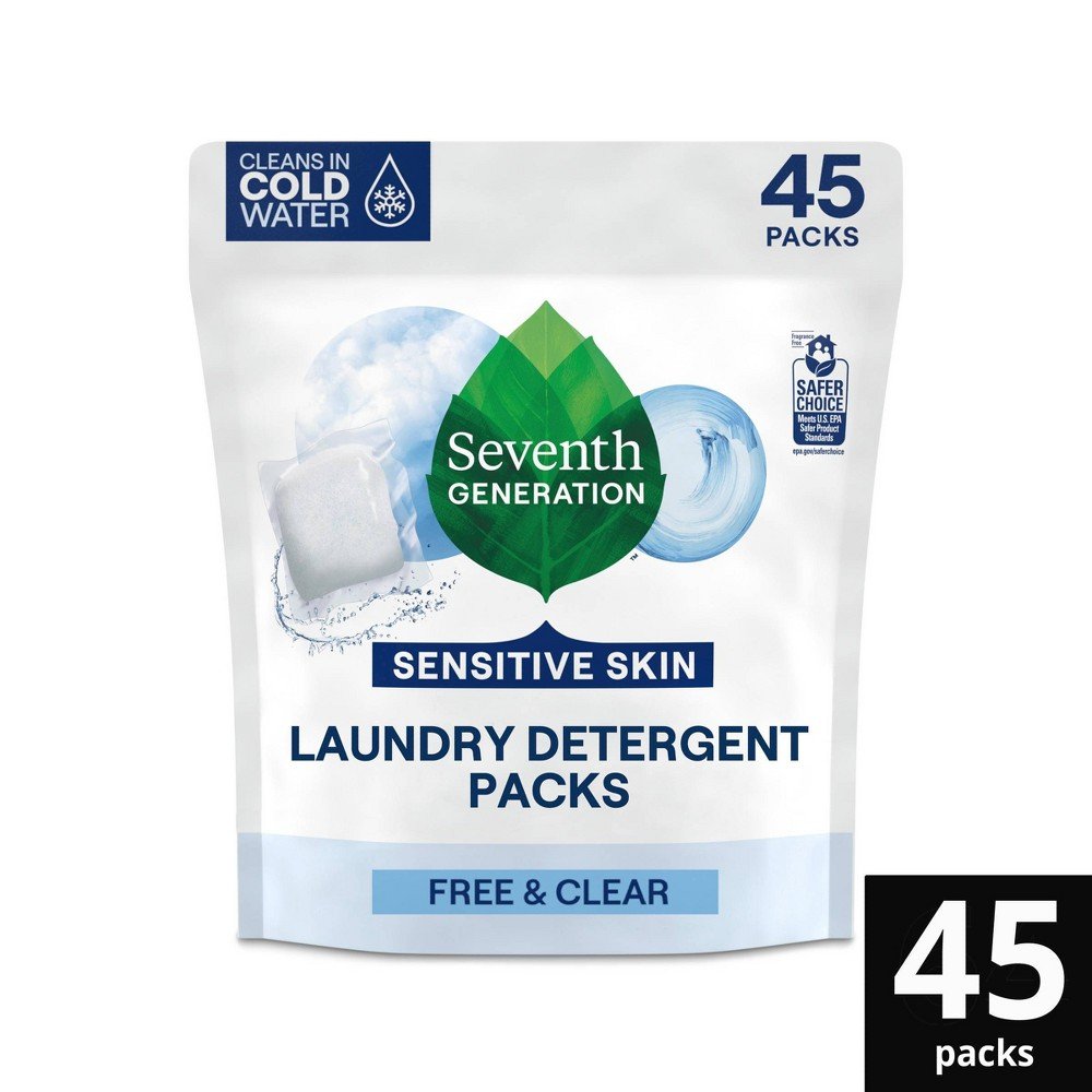 GUEST_b993ce13-b05a-43ee-8005-bc2a99b75157 Seventh Generation Laundry Detergent Packs Free & Clear - 45ct/31.7oz: Hypoallergenic No Fragrance, Dye-Free Formula - Image 1