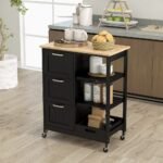 Costway Rolling Kitchen Island Utility Storage Cart w/ 3 Storage Drawers & Shelves White/Black/Grey - Image 2