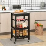 Costway Compact Kitchen Island Cart Rolling Service Trolley with Stainless Steel Top Basket Black/Grey/White - Image 2