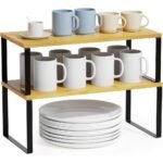 2-Pack Kitchen Cabinet Shelf Racks, Expandable Spice Rack for Pantry & Cupboard Storage, Black & Natural
