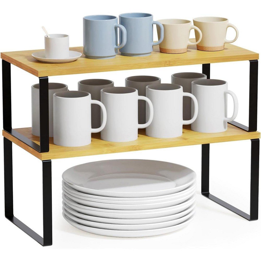 GUEST_df872315-6ffa-43fe-b03c-9c9da751c888 2-Pack Kitchen Cabinet Shelf Racks, Expandable Spice Rack for Pantry & Cupboard Storage, Black & Natural - Image 1