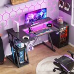 Qwatto 40'' Black Gaming Desk Small Space L Shaped Computer Table with Monitor Stand 3 Tier Storage Shelves Carbon Fiber Gamer - Image 3
