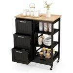 Costway Rolling Kitchen Island Utility Storage Cart w/ 3 Storage Drawers & Shelves White/Black/Grey