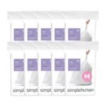 simplehuman Code M 200 Count, Genuine Custom Fit Liners, Drawstring Trash Bags in Dispenser Packs, 30-35 Liter / 8-9 Gallon, White
